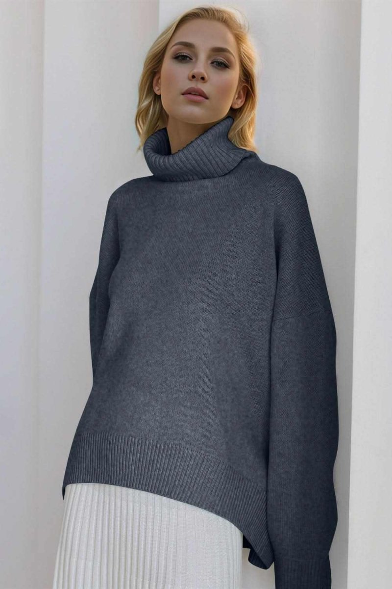 Basic Bae Turtleneck Dropped Shoulder Long Sleeve Sweater - Love Salve